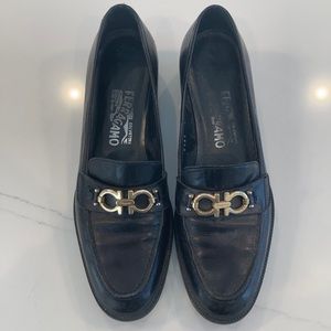 Black Ferragamo Leather Shoes with Buckle